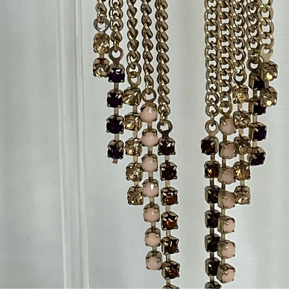 Vintage Gold Tone and Multicolor Crystal Dangle Earrings - Picture 4 of 11